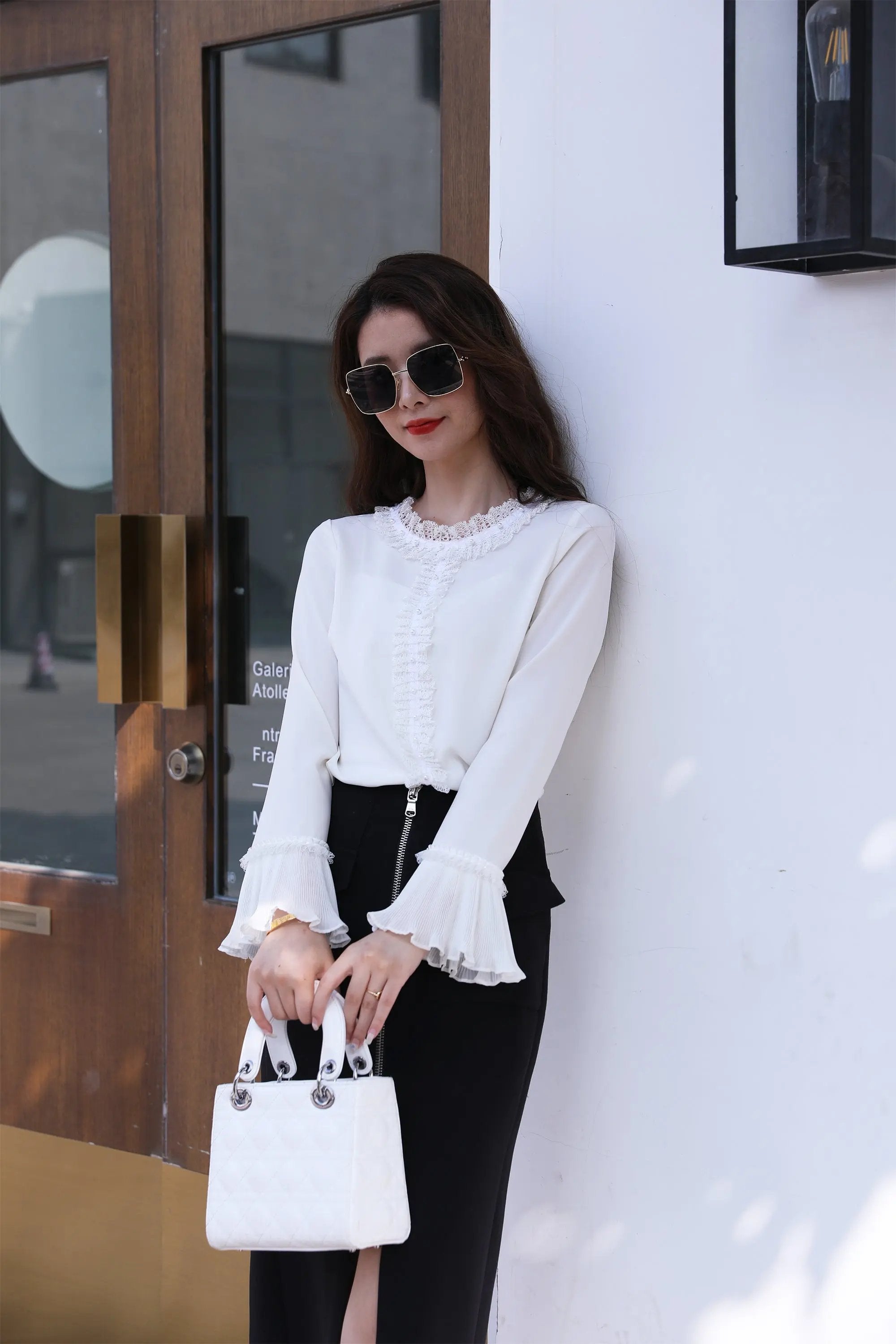 Charming Cream Blouse with Frilly Details ULA